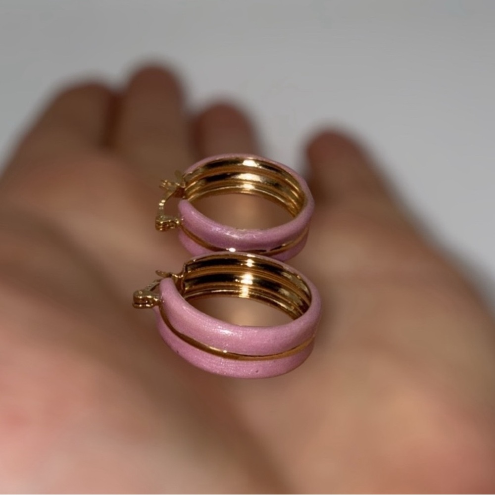 Pink and Gold Hoop Earrings stamped
